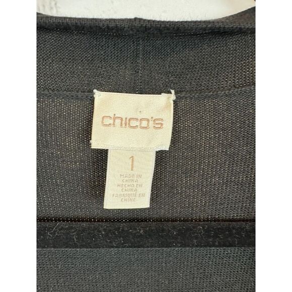 CHICO'S black knit cotton rayon pearl embellished pleated cardigan 1 M NWOT - Picture 2 of 9